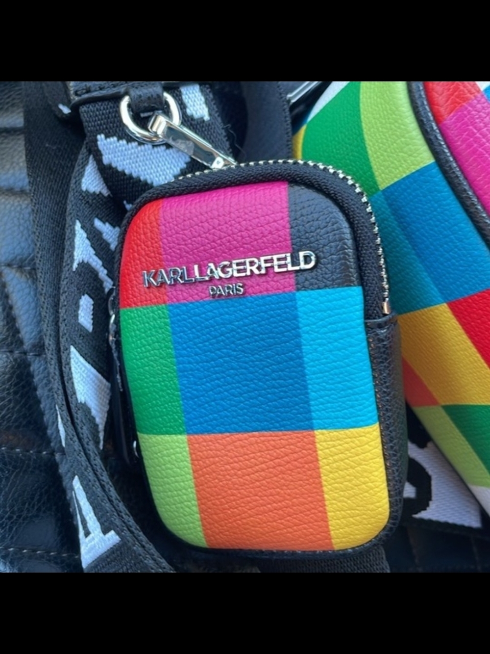 Karl Lagerfeld Multi-Color Checker Crossbody Bag with Guitar Strap-NWT! - Picture 3 of 7